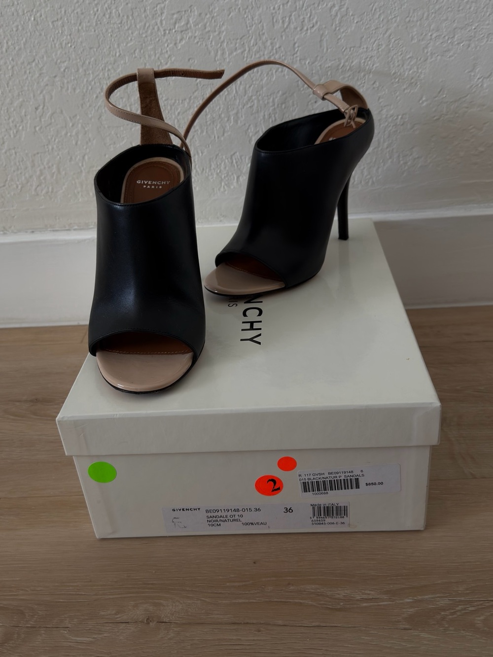 Givenchy Black and Nude Open-Toe Stiletto Sandals